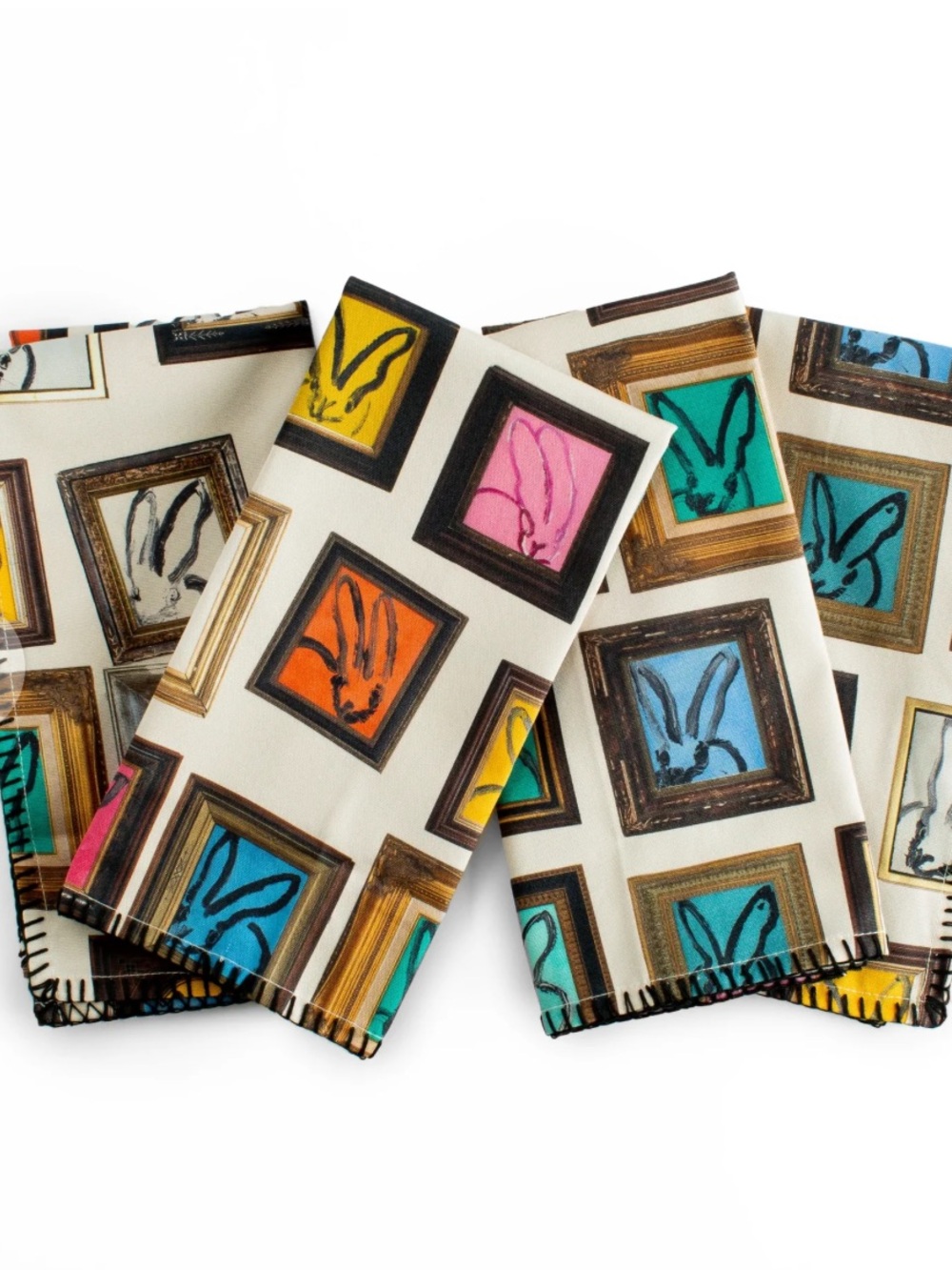 NEW Hunt’s Studio Dinner Napkins By Hunt Slonem, Abstract Bunny Wall, Set of 2